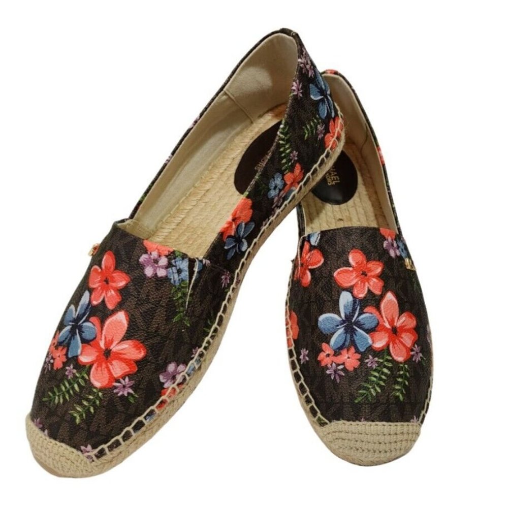 Michael Kors Kendrick Slip On Espadrille Loafer Beige / Brown Flower 7.5